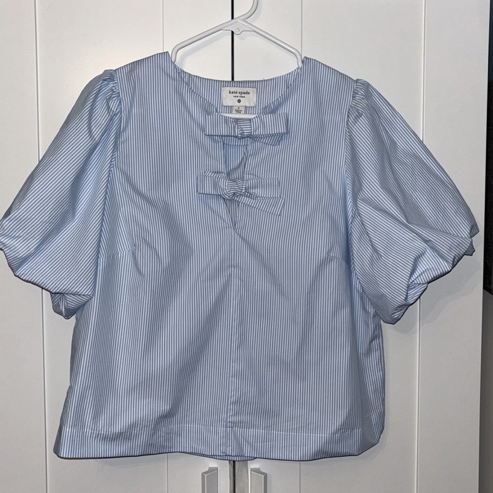 Kate Spade New York x Target blue/white striped puff short sleeve blouse EUC